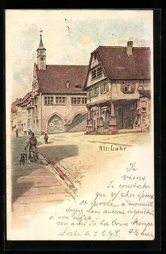 Lithographie Alt-Lahr, Strasse am Rathaus
