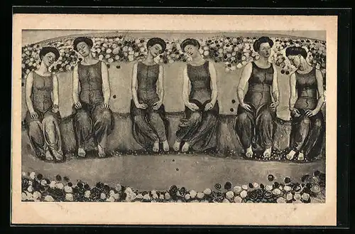 Künstler-AK Ferdinand Hodler: Heilige Stunde, Frauen auf einer Blumenwiese