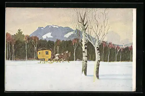 Künstler-AK Eugen Ludwig Hoess: Postschlitten in verschneiter Landschaft