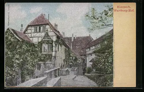 Seiden-Imitations-AK Eisenach, Blick in den Wartburg-Hof