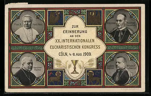 AK Cöln, XX. Internationaler Eucharistischer Kongress 4.-8. August 1909, Papst Pius X.