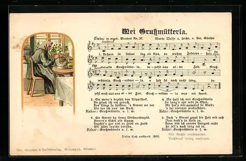 Lied-AK Anton Günther Nr. 37: Mei Grussmütterla, Grossmutter in der Stube