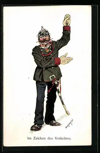 Künstler-AK Carl Josef Pollak: Polizei regelt den Verkehr