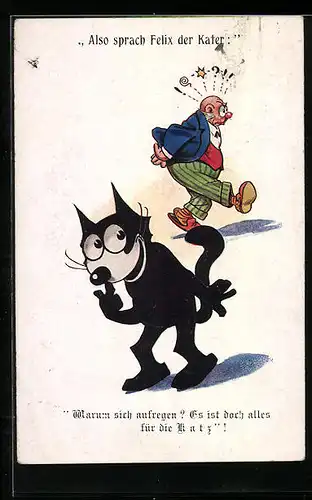 AK Felix der Kater und wütender Mann, Comic