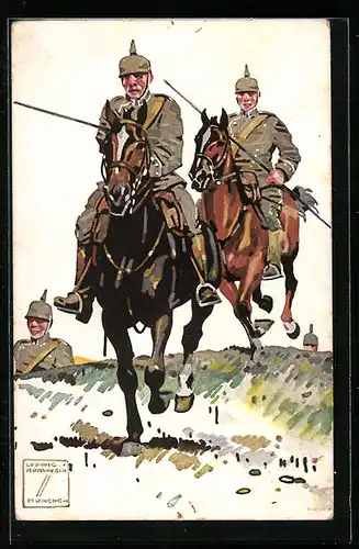 Künstler-AK Ludwig Hohlwein: Soldaten zu Pferd