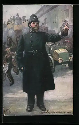 Künstler-AK London, Polizei, Controlling the Traffic