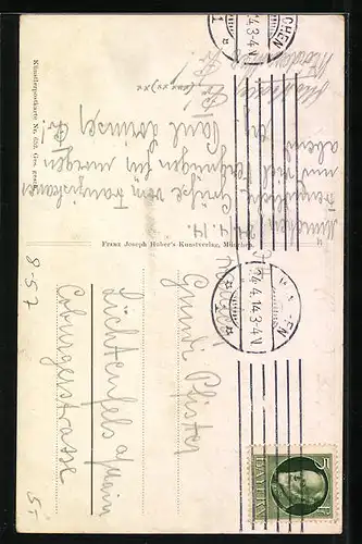 Künstler-AK Münchner Kindl mit Brezel und Weisswurst