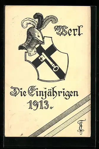 AK Werl, Die Einjährigen 1913, Ritterhelm, Wappen, Absolvia