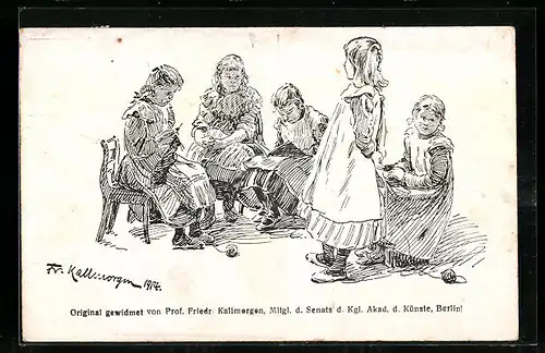 Künstler-AK Friedrich Kallmorgen: Mädchen bei der Handarbeit