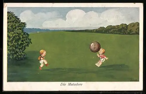 Künstler-AK Kriwub: Die Matadore, Jungen spielen Fussball