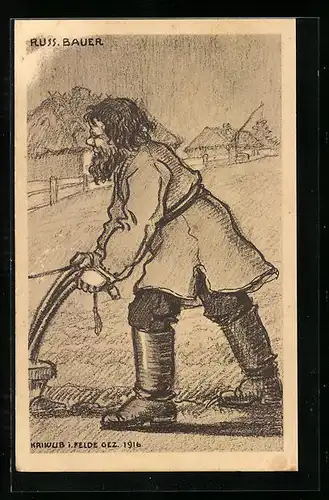 Künstler-AK Kriwub: Russischer Bauer bei der Arbeit