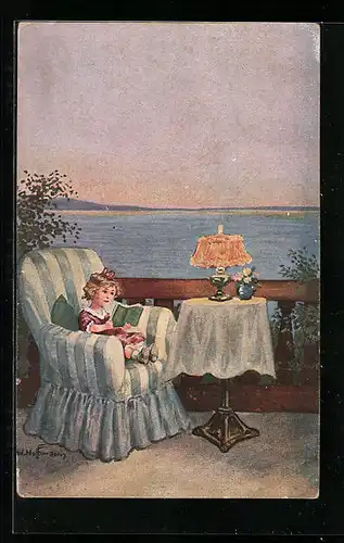 Künstler-AK Ad. Hoffmann: Abendfrieden, Mädchen liest ein Buch