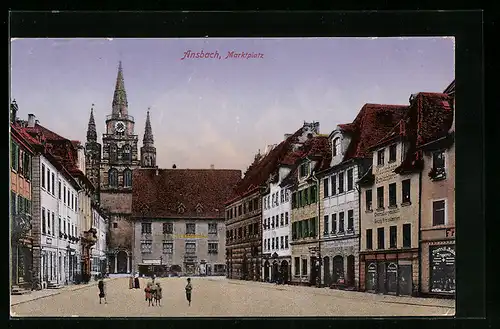 AK Ansbach, marktplatz mit Schlächterei Maslochsen und Hof-Apotheke