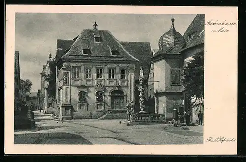 AK Frickenhausen a. Main, Strassenpartie mit Denkmal