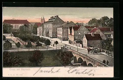 AK Bayreuth, Luitpold-Platz mit Mainbrücke