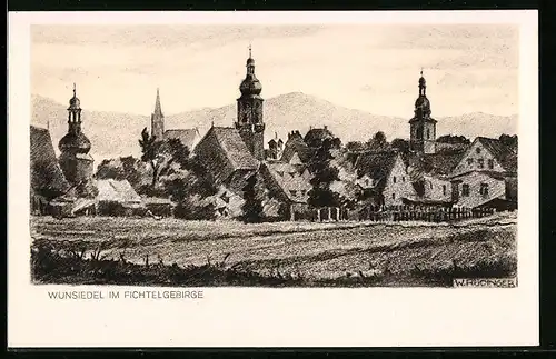 Künstler-AK Wunsiedel im Fichtelgebirge, Ortspartie