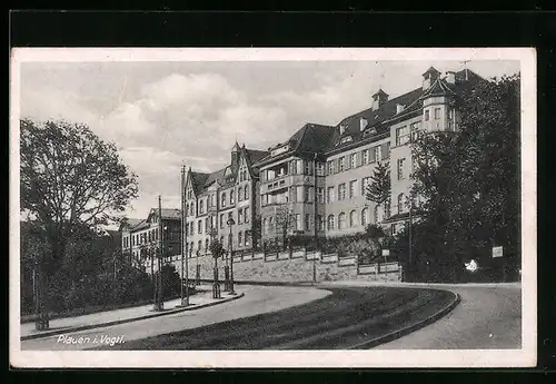 AK Plauen i. Vogtl., Strassenpartie mit Bäumen