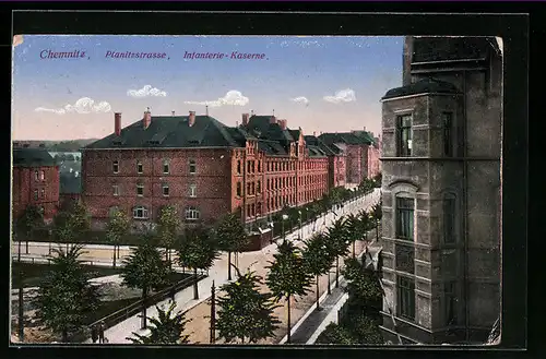 AK Chemnitz, Planitzstrasse mit Infanterie-Kaserne