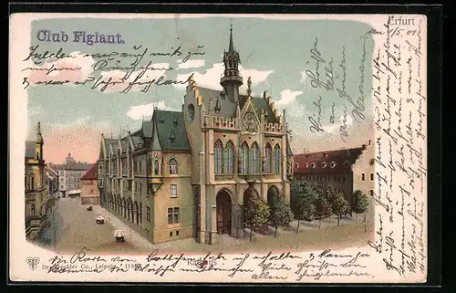 Lithographie Erfurt, Kirche mit Strassenpartie