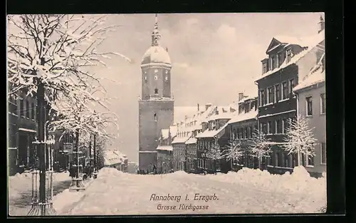 AK Annaberg i. Erzgeb., Strasse Grosse Kirchgasse im Schnee