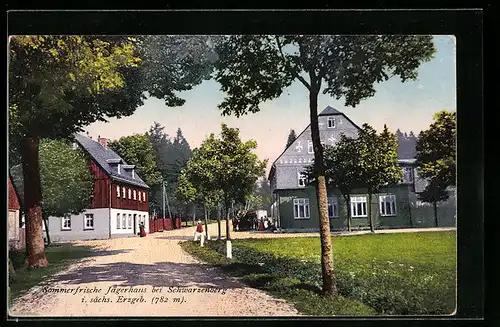 AK Schwarzenberg i. sächs. Erzgeb., Gasthof Jägerhaus mit Strassenpartie