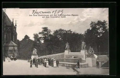 AK Chemnitz, Zierbrunnen auf dem Neustädter Markt