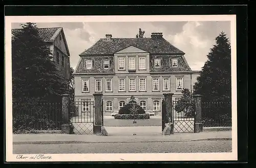 AK Oker a. Harz, Klassizistisches Gebäude mit Anlage, Strassenansicht