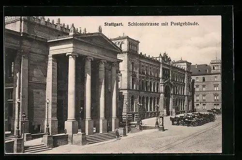 AK Stuttgart, Schlossstrasse mit Postgebäude