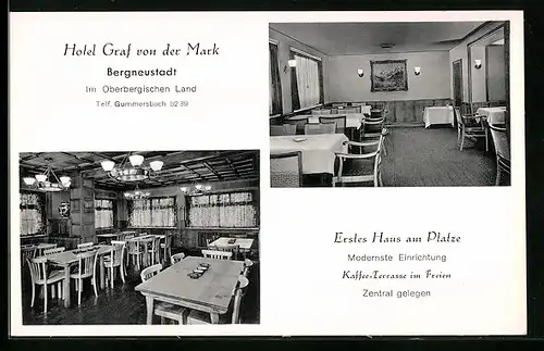 AK Bergneustadt im Oberbergischen Land, Hotel Graf von der Mark, Innenansichten