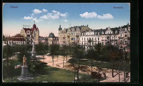 AK Plauen, Albertplatz aus der Vogelschau