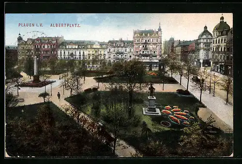 AK Plauen i. V., Albertplatz aus der Vogelschau