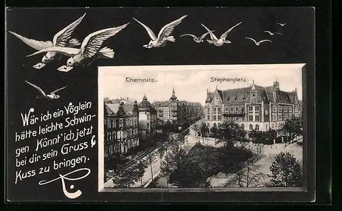 AK Chemnitz, Stephansplatz aus der Vogelschau