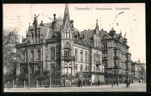 AK Chemnitz, Albertstrasse und Carola-Hotel