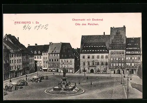 AK Freiberg i. Sa., Obermarkt mit Denkmal Otto des Reichen