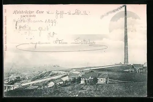 AK Halsbrücke, Teilansicht mit 140 m hoher Esse