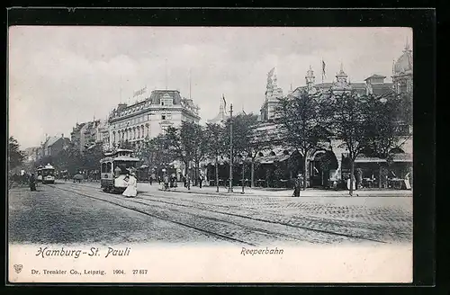 AK Hamburg-St. Pauli, Reeperbahn mit Strassenbahn