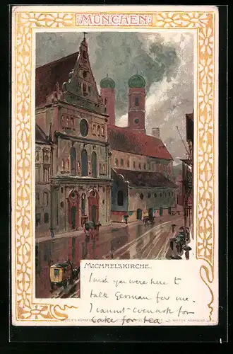 Lithographie München, Neuhauser Strasse mit Michaelskirche