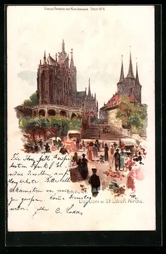 Lithographie Erfurt, Der Dom und St. Severikirche
