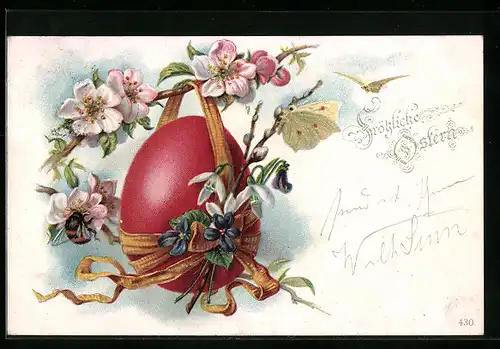 AK Osterei mit Blumen zu Ostern