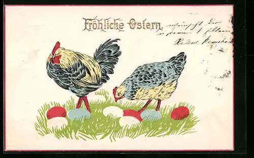 AK Hühner mit Ostereiern