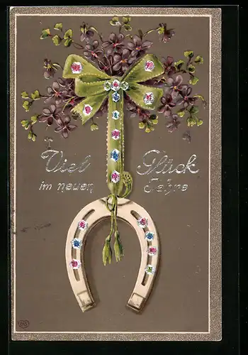 AK Hufeisen mit Schleife und Veilchen