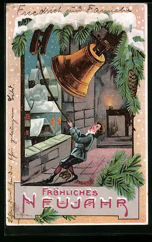 AK Junge läutet die Glocke zu Neujahr