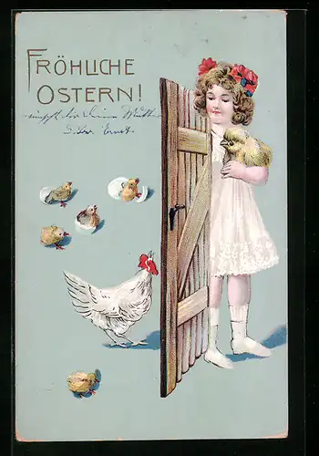 AK Mädchen mit Osterküken