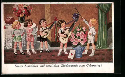 AK Kinder singen ein Ständchen zum Geburtstag