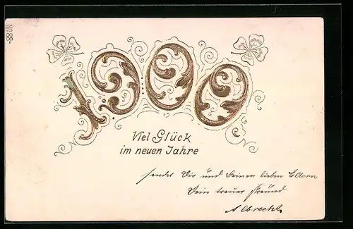AK Viel Glück in neuen Jahr 1900, Kleeblätter