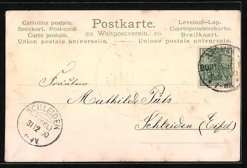 AK Schwalbe mit Kleeblättern, Glückwunsch, Jahreszahl 1901
