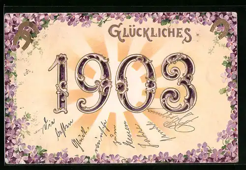 AK Jahreszahl 1903 mit Blüten-Umrandung