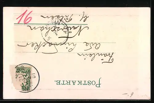AK Jahreszahl 1902, Hufeisen und Kleeblätter
