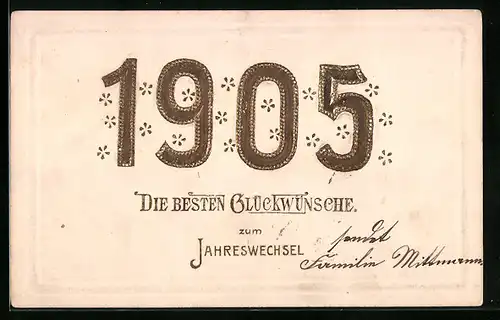 AK Jahreszahl 1905, Die besten Glückwünsche zum Jahreswechsel