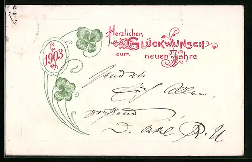 AK Jahreszahl 1903 mit Kleeblättern